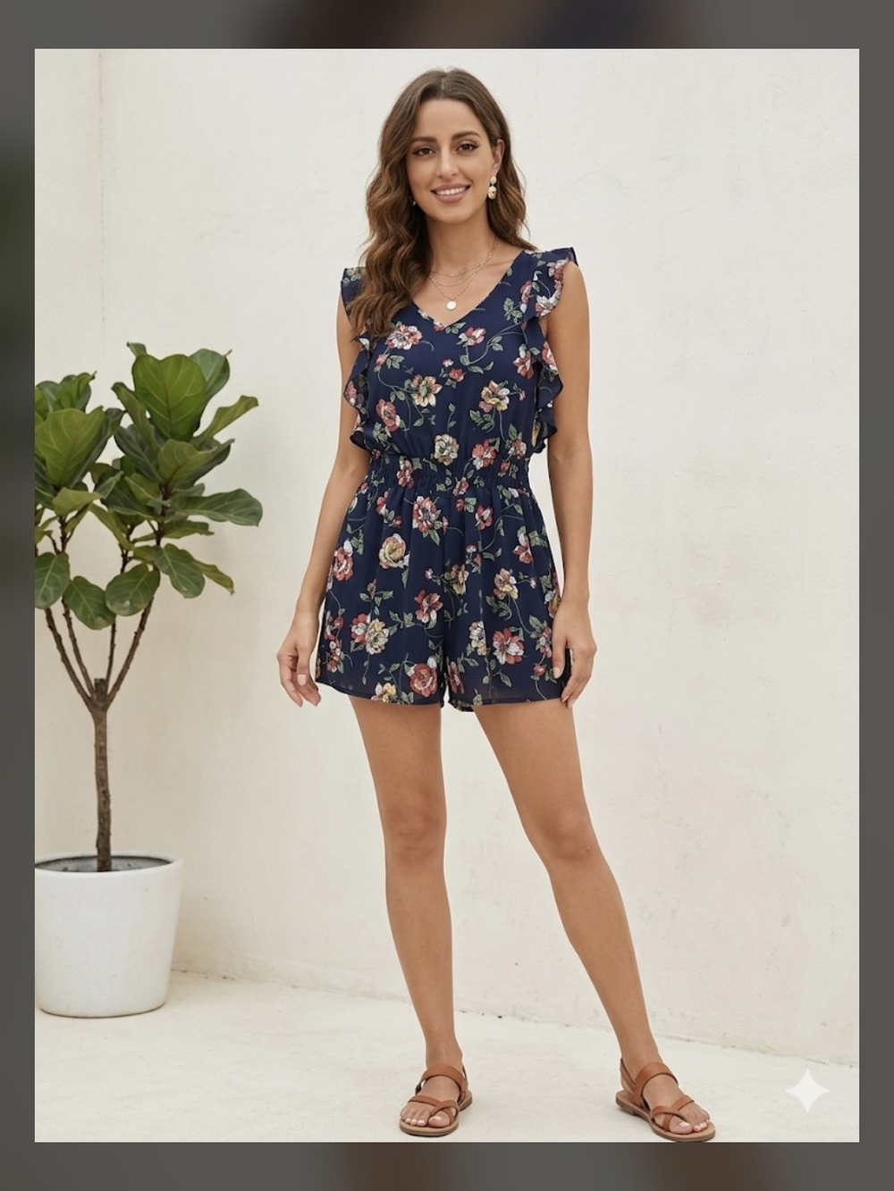 Black Floral Ruffle Romper